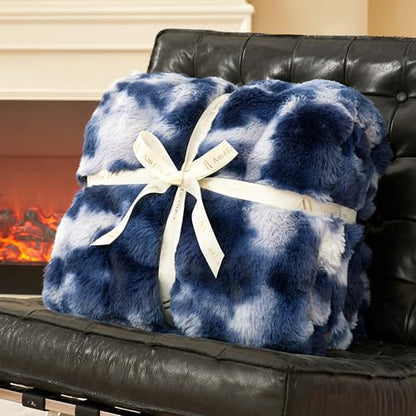 Amélie Home Faux Fur Throw Blanket, Ultra Soft Fuzzy Plush Bubble Blanket for Couch, Bed & Living Room, 60"x80", Tie-dye Blue - color: Tie-dye Blue, size: 60" x 80"