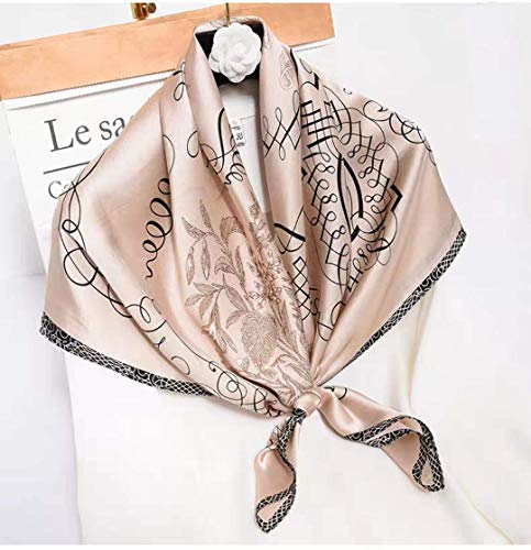 ANDANTINO 100% Pure Mulberry Silk Scarf 35" Large Square Lightweight Headscarf –Women’s Hair Wraps-With Gift Packed - color: Light Brown
