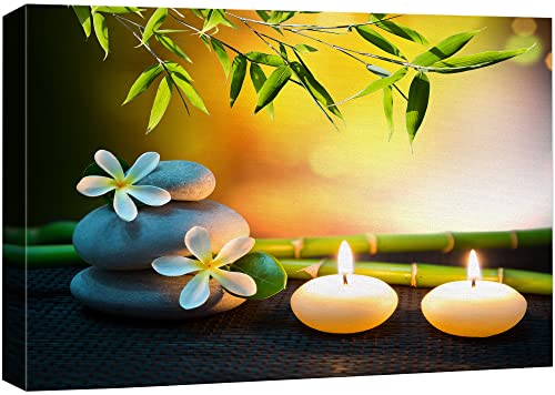 wall26 Canvas Print Wall Art White Daisy Relaxation Massage Stone Candles Nature Wilderness Photography Realism Rustic Landscape Colorful Multicolor for Living Room, Bedroom, Bathroom - 12"x18" - color: A08-2203-vee10, size: 18"L x 12"W