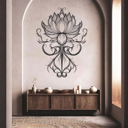 EUSTUGO Lotus Flower Mandala Metal Wall Art, Mandala Metal Wall Decor, Lotus Flower Wall Decor, Spiritual Art for Yoga Meditation Room, Living Room, Bedroom (Gold 1, 35"x25"/90x65cm)