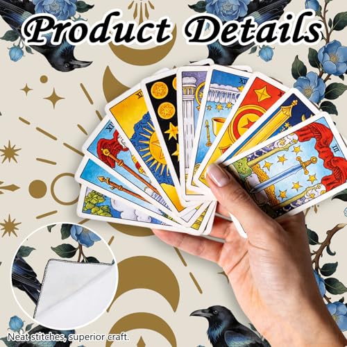 Tarot Altar Cloth Beige Tablecloth Moon Phases Flowers Crows Print Card Table Tablecloth with Tarot Card Bag for Reading Rituals Crystals Spiritual Divination Witchcraft Supplies - color: Moon Flowers Crows