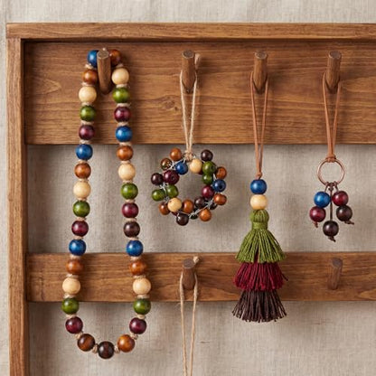 WILLBOND 130 Pieces Macrame Wooden Beads 9mm Hole Loose Beads with Hole for Macrame Rosary Making Kits Supplies Jewelry Bracelet Hair DIY Craft Handmade(Caramel, Natural Wood, Green, Red, Blue, Mini) - color: Caramel, Natural Wood, Green, Red, Blue, style