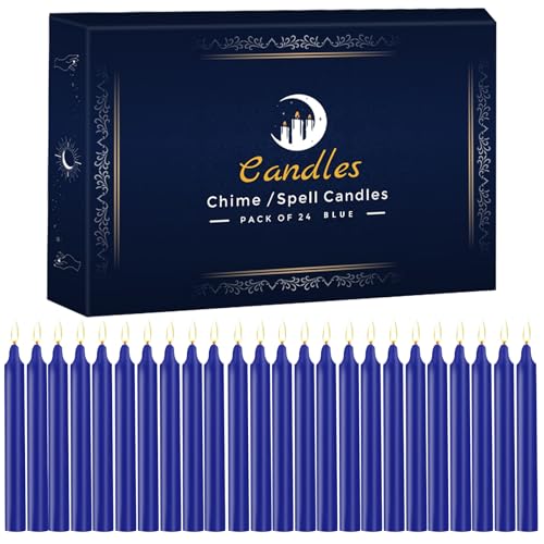 24 Pack Blue Spell Chime Candles – Premium Mini Unscented Taper Candles for Rituals, Prayer, Meditation, Altar, Spells – 4" Tall – Ideal for Witches & Spiritual Practices - color: Blue