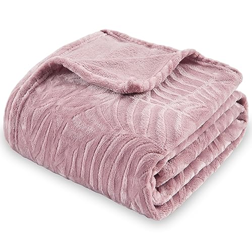 Super Soft Flannel Fleece Throw Blanket, Lightweight Cozy Warm Leaves Textured Plush Blanket for Bed Couch Sofa, 60 x 80 Inches, Dusty Rose - color: Dusty Rose, size: 60x80 IN