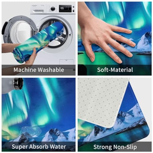 Northern Lights Print Flannel Anti-Slip Mat 16x24in Polyester Floor Covering, Full Single-Side Printed - color: Northern Lights
