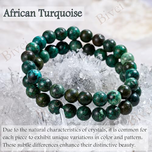 Bivei 8mm Beaded Bracelets for Women Handmade Semi Precious Natural Stone Stretch Elastic Jewelry Yoga Protection Gifts - color: African Turquoise - Evolution, size: Medium 6.8-7.3 inch
