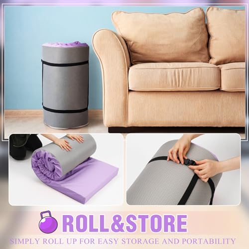 Lyrow 3 Inch 72"x 24" Thick Foldable Yoga Mat with Carry Strap, Non-slip Portable Foam Gym Mat for Yoga, Pilates and Stretching - color: Lavender Purple