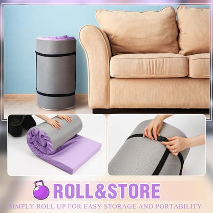 Lyrow 3 Inch 72"x 24" Thick Foldable Yoga Mat with Carry Strap, Non-slip Portable Foam Gym Mat for Yoga, Pilates and Stretching - color: Lavender Purple