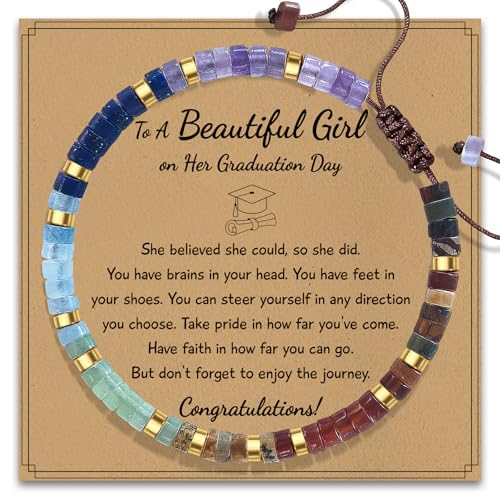 Thank You Gifts for Women: Teacher Appreciation Office Gifts for Coworkers Employee Boss Lady Manager Colleague Natural Stone Bracelet - color: Rainbow II-Graduation