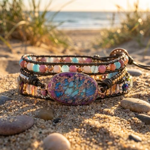 YGLINE Boho Handmade Natural Stone Wrap Bracelets Jasper Crystal Beads Bracelet Jewelry