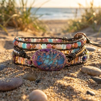 YGLINE Boho Handmade Natural Stone Wrap Bracelets Jasper Crystal Beads Bracelet Jewelry