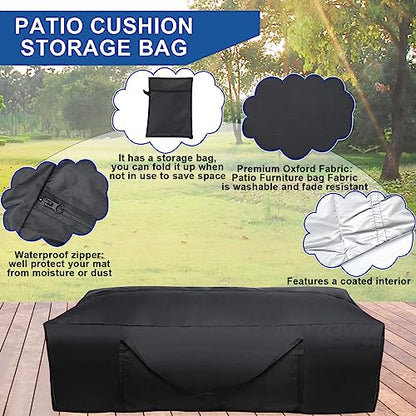 Silkfly 2 Pcs Patio Cushion Storage Bags 68" L x 30" W x 20" H Outdoor Cushion Storage Bag with Handles Waterproof Extra Large 420D Oxford Fabric Heavy Duty Zippered Furniture Pillow Protective, Black