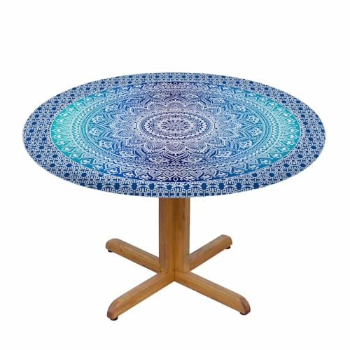 Hippie Mandala Round Tablecloth Ombre Blue White Indian Bohemian Waterproof Oil-Proof Table Cover Table Cloth For Indoor Dining, Outdoor Picnic Parties, Camping ,Fits For Table 40-44" - color: Hippie Mandala