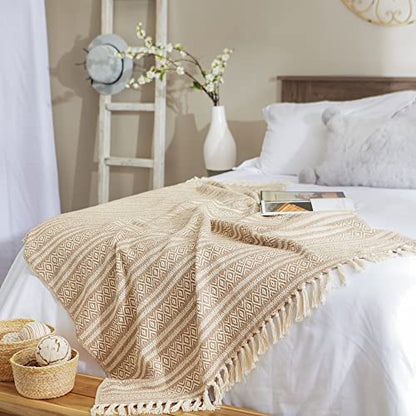 DII Global Diamond Stripe Woven Throw, 50x60-Inch, Stone - color: Stone