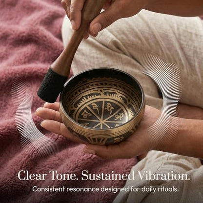 Silent Mind Tibetan Singing Bowl Set – Easy to Play & Beginner Friendly Meditation Bowl with Cushion & Mallet | Stress Relief & Mindfulness | Gift-Ready - color: Antique Light Brown, size: Without Case