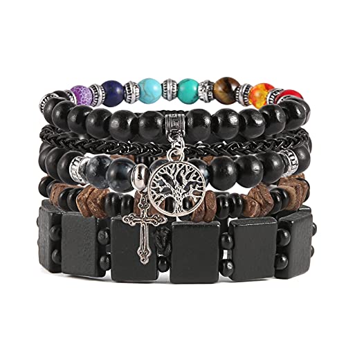 HZMAN Wrap Bracelets Men Women, Hemp Cords Wood Beads Ethnic Tribal Bracelets, Leather Wristbands - style: Tree of Life