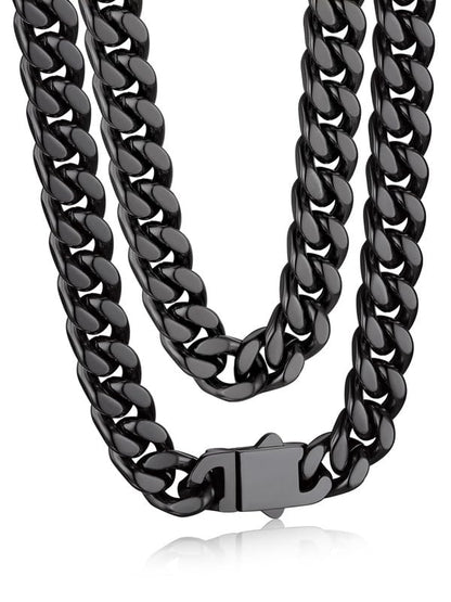 Bandmax Mens Stainless Steel Chain Necklaces 5MM/7MM/9MM/12MM Chunky Miami Cuban Link Chain Necklace Silver/Gold Plated/Black Chains for Men 18"-30" - color: 09 9MM-Black Plated, size: 24 Inch (61cm, Pop Choice)