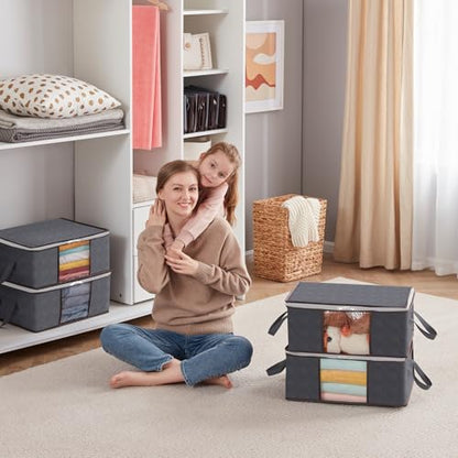 Lifewit 3 Pack 35L Clothes Storage Bins with Lids, Foldable Blanket Storage Bags with Zippers, Clear Window and Reinforced Handles, Closet and Organization for Clothing, Sweater, Comforter, Bedding - size: 35L