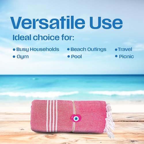 Lina Turkish Beach Towel Peshtemal (38" x 71"), Sand-Free, Large & Quick-Dry, Lightweight Pool Towels for Travel, Soft 100% Turkish Cotton & Pre-Washed, Ideal for Spa or Bath, Fuschia - color: Fuschia
