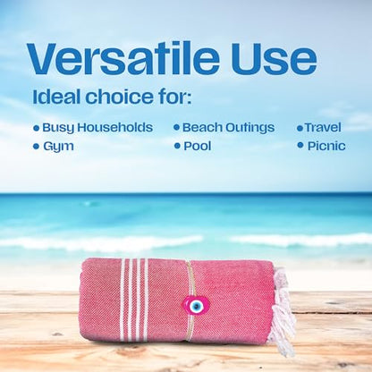 Lina Turkish Beach Towel Peshtemal (38" x 71"), Sand-Free, Large & Quick-Dry, Lightweight Pool Towels for Travel, Soft 100% Turkish Cotton & Pre-Washed, Ideal for Spa or Bath, Fuschia - color: Fuschia