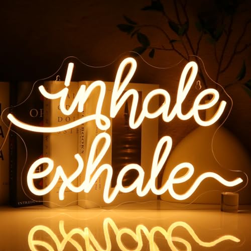 Inhale Exhale Neon Sign for Wall Decor, Warm White Led Signs for Room, USB Dimmable Neon Lights for Yoga Meditation Studio Bedroom Home Living Room Party Cafe Business Pub Wall Art - style: inhale exhale