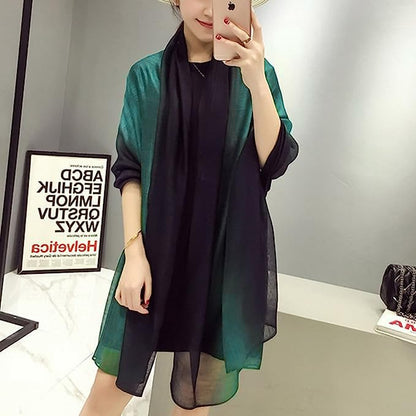 Cotton Silk Scarf Elegant Soft Wraps Color Shade Scarves for Women - color: Gradient - Green