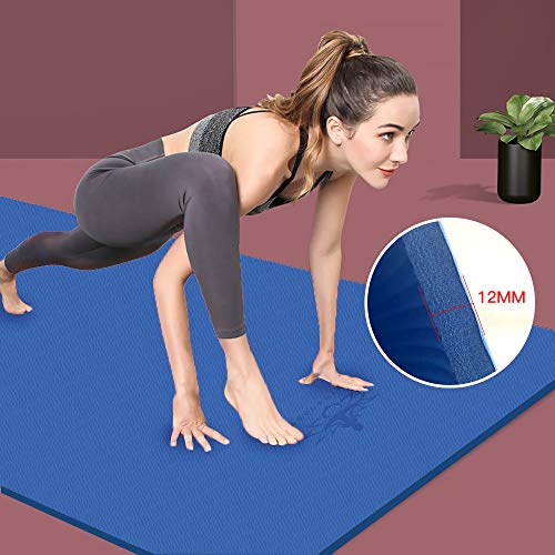 Hatha Yoga Extra Thick TPE Yoga Mat - 72"x 32" Thickness 1/2 Inch -Eco Friendly SGS Certified - With High Density Anti-Tear Exercise Bolster For Home Gym Travel & Floor Outside - color: Blue