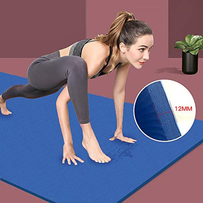 Hatha Yoga Extra Thick TPE Yoga Mat - 72"x 32" Thickness 1/2 Inch -Eco Friendly SGS Certified - With High Density Anti-Tear Exercise Bolster For Home Gym Travel & Floor Outside - color: Blue