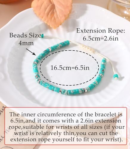 CASDAN Natural Crystal Beaded Bracelet for Women Natural Stone Adjustable Braided Rope Bracelets Spiritual Bracelet Inspirational Gifts - color: turquoise