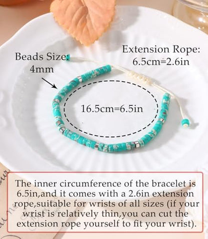 CASDAN Natural Crystal Beaded Bracelet for Women Natural Stone Adjustable Braided Rope Bracelets Spiritual Bracelet Inspirational Gifts - color: turquoise