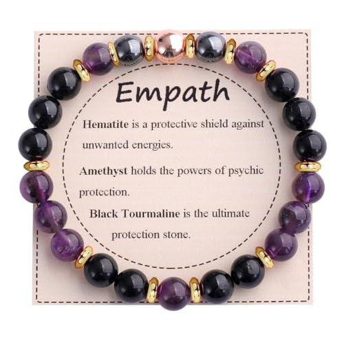 KSQS Healing Stone Bead Bracelet for Women, Natural Gemstones Balance Protection Bracelet, Spiritual Crystal Beads Bracelet Anxiety Relief with Meaning Card - style: Empath