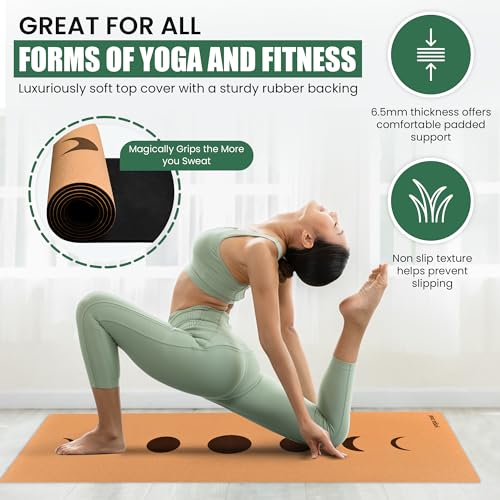 Yoga Mats By Yoga Zeal - Luxuriously Soft, Thick, Non-Slip, Hot Yoga Mat. Eco Printed. Designed to grip better with a sweaty yoga practice! - color: 5MM Cork
