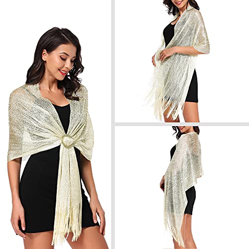 vimate Sparkling Metallic Shawls and Wraps for Evening Party/Wedding/Formal Dresses (With Free Buckle) - color: N#. Cream (With Cream Buckle)