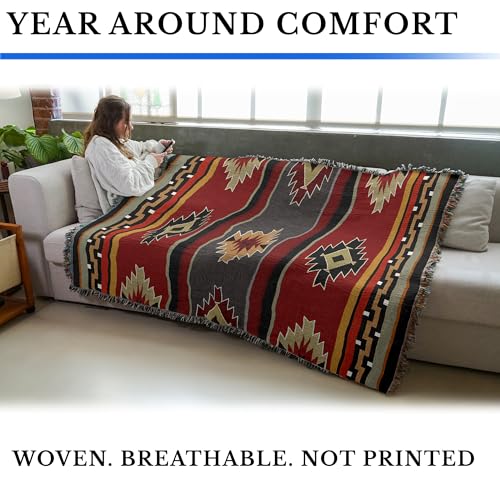 Pure Country Weavers Kaibab Blanket - Southwest Native American Inspired - Gift Tapestry Throw Woven from Cotton - Made in The USA (72x54) - size: Large