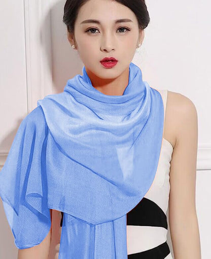 Cotton Silk Scarf Elegant Soft Wraps Color Shade Scarves for Women - color: Gradient - Light Sky Blue