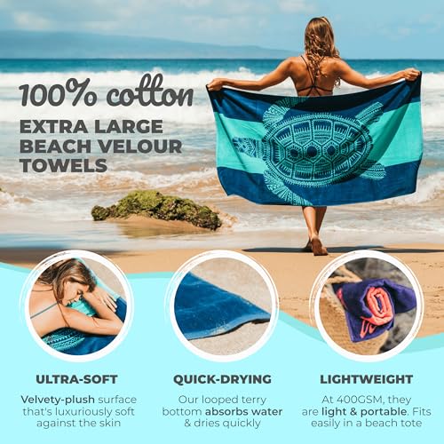 Nova Blue Turtle Beach Towel – Tropical Blue Colors with A Unique Design, Extra Large, XL (34”x 63”) Made from 100% Cotton for Kids & Adults - color: Turtle