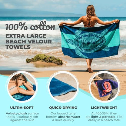 Nova Blue Turtle Beach Towel – Tropical Blue Colors with A Unique Design, Extra Large, XL (34”x 63”) Made from 100% Cotton for Kids & Adults - color: Turtle