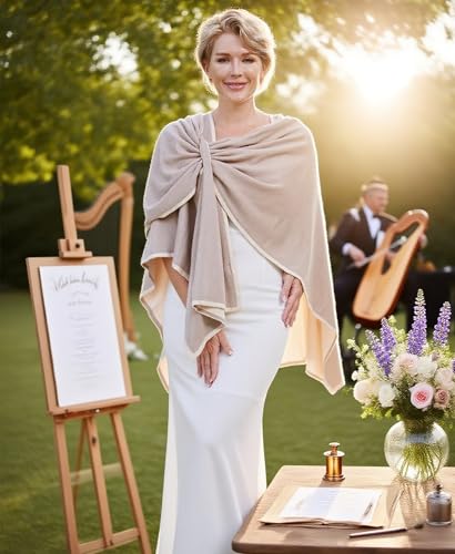 MissShorthair Knit Shawl Wraps for Women Boho Crochet Shawls Cape Open Front Cardigan - color: Buttermilk