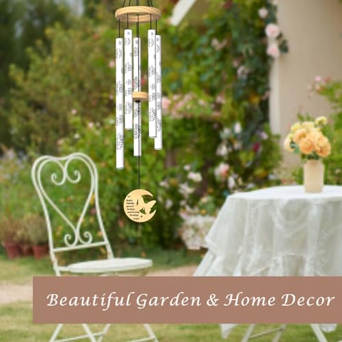 Modern Wind Chimes for Outside, 32" Daisy Print Wind Chime with Butterfly Pendant for Birthday, Mother's Day, Unique Gifts for Women, Garden Yard Patio Porch Home Hanging Decor(Whitestone)