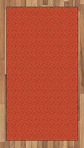 Ambesonne Japanese Area Rug, Lotus Flowers Eastern Yoga Meditation Concept Inspired Graphic Artwork, Flat Woven Accent Rug for Living Room Bedroom Dining Room, 2' 6" x 5', Vermilion and Cream