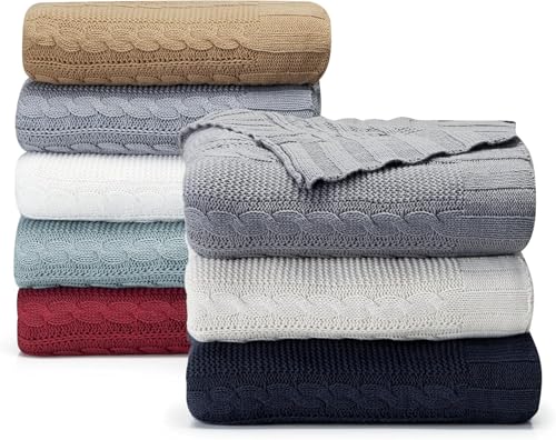 VCNY Home - Throw, Soft & Cozy Cotton Blanket, Cable Knit Home Decor (Dublin White, 50" x 70") - color: Dublin White