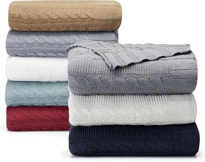 VCNY Home - Throw, Soft & Cozy Cotton Blanket, Cable Knit Home Decor (Dublin White, 50" x 70") - color: Dublin White
