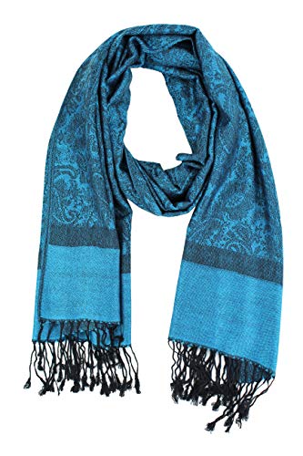 PASKMLNA Paisley Jacquard Pashmina Shawl Wrap Scarf Stole - color: Cyan Blue