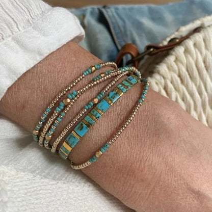 Tila Flat Beaded Stretch Bracelets for Women Stackable Gold Colorful Seed Beads Boho Bracelet Stack Adjustable Rope String Friendship Jewelry Trendy Holiday Gift - color: Green