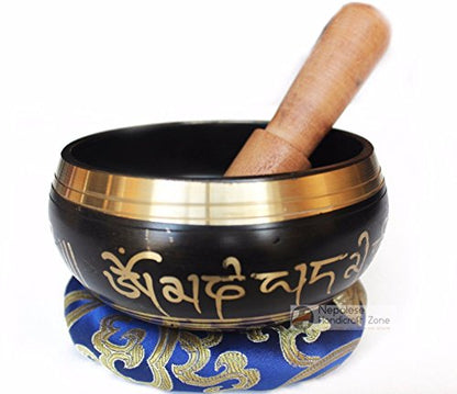 Color Singing Bowl Set with free stick and cushion by Nepalese Handicraft Zone (Black Style 2) - color: Black Style 2