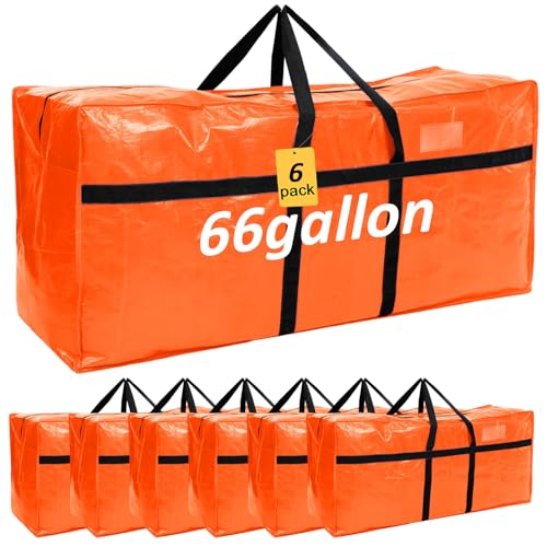 6 Pcs 66 Gallon Extra Large Moving Bags Heavy Duty Storage Bag with Strong Zipper Handle Foldable XXL Jumbo Storage Tote Packing Moving Box for College Dorm Travel Cloth Duffle (Orange) - color: Orange, size: 66 Gallon
