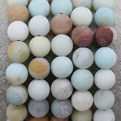 Amandastone Natural Gemstone 8mm Round Beads Stretch Bracelet 7 Inch - color: Matt Multicolor Amazonite