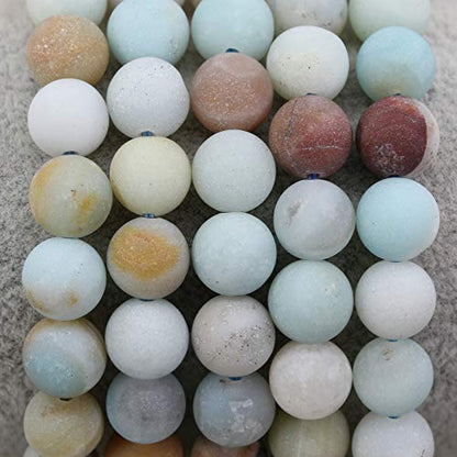 Amandastone Natural Gemstone 8mm Round Beads Stretch Bracelet 7 Inch - color: Matt Multicolor Amazonite