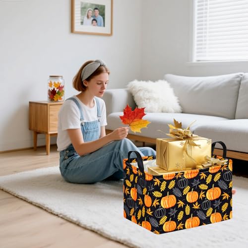 Rectangle Gift Storage Basket Home Shelf Storage Basket Organizer Box Clothes Laundry Hamper Nursery Basket Laundry Basket with Handles - color: Golden Pumpkin