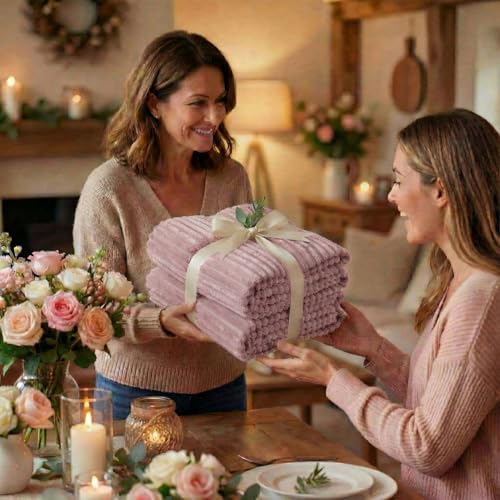 Buryeah 12 Pcs Flannel Throw Blanket Bulk 50 x 60 in Sleepover Blanket Outdoor Wedding Throw Lightweight, Oeko-tex Standard 100 Certified for Sofa Homeless Gifts (Rosewood Pink) - color: Rosewood Pink
